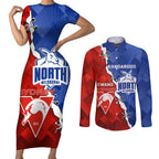 Personalised Kangaroos and Swans Couples Matching Short Sleeve Bodycon Dress and Long Sleeve Button Shirt Dynamic Sporty Version