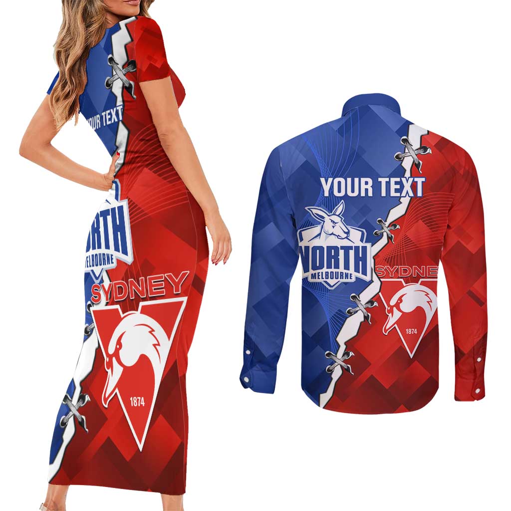 Personalised Kangaroos and Swans Couples Matching Short Sleeve Bodycon Dress and Long Sleeve Button Shirt Dynamic Sporty Version
