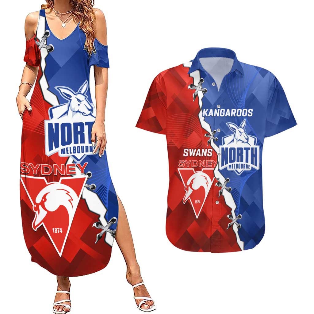 Personalised Kangaroos and Swans Couples Matching Summer Maxi Dress and Hawaiian Shirt Dynamic Sporty Version