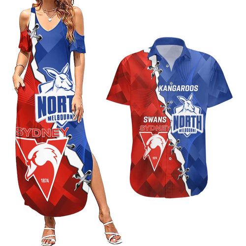 Personalised Kangaroos and Swans Couples Matching Summer Maxi Dress and Hawaiian Shirt Dynamic Sporty Version