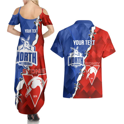 Personalised Kangaroos and Swans Couples Matching Summer Maxi Dress and Hawaiian Shirt Dynamic Sporty Version