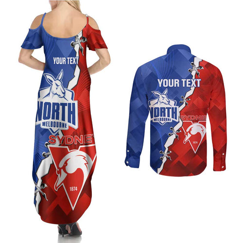 Personalised Kangaroos and Swans Couples Matching Summer Maxi Dress and Long Sleeve Button Shirt Dynamic Sporty Version
