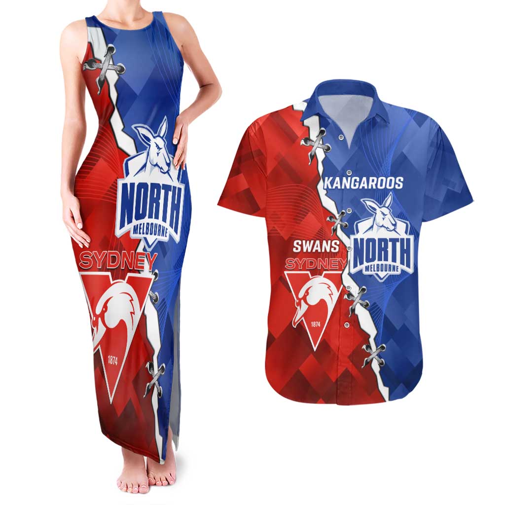 Personalised Kangaroos and Swans Couples Matching Tank Maxi Dress and Hawaiian Shirt Dynamic Sporty Version