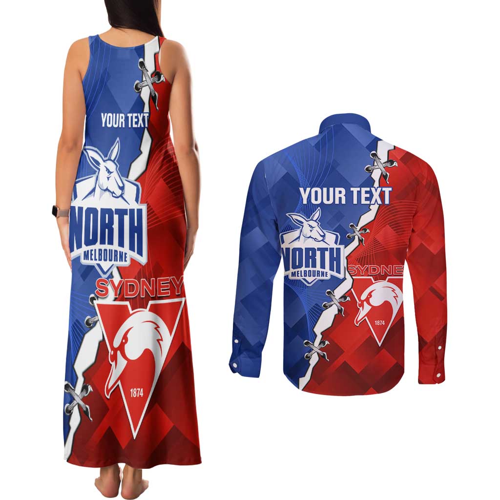 Personalised Kangaroos and Swans Couples Matching Tank Maxi Dress and Long Sleeve Button Shirt Dynamic Sporty Version