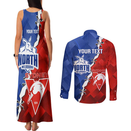 Personalised Kangaroos and Swans Couples Matching Tank Maxi Dress and Long Sleeve Button Shirt Dynamic Sporty Version