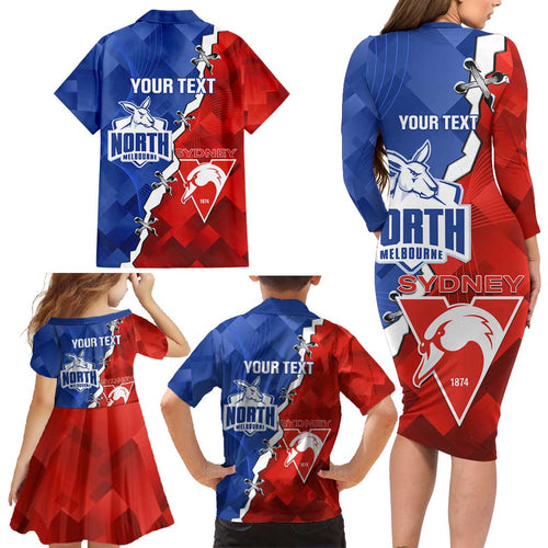 Personalised Kangaroos and Swans Family Matching Long Sleeve Bodycon Dress and Hawaiian Shirt Dynamic Sporty Version