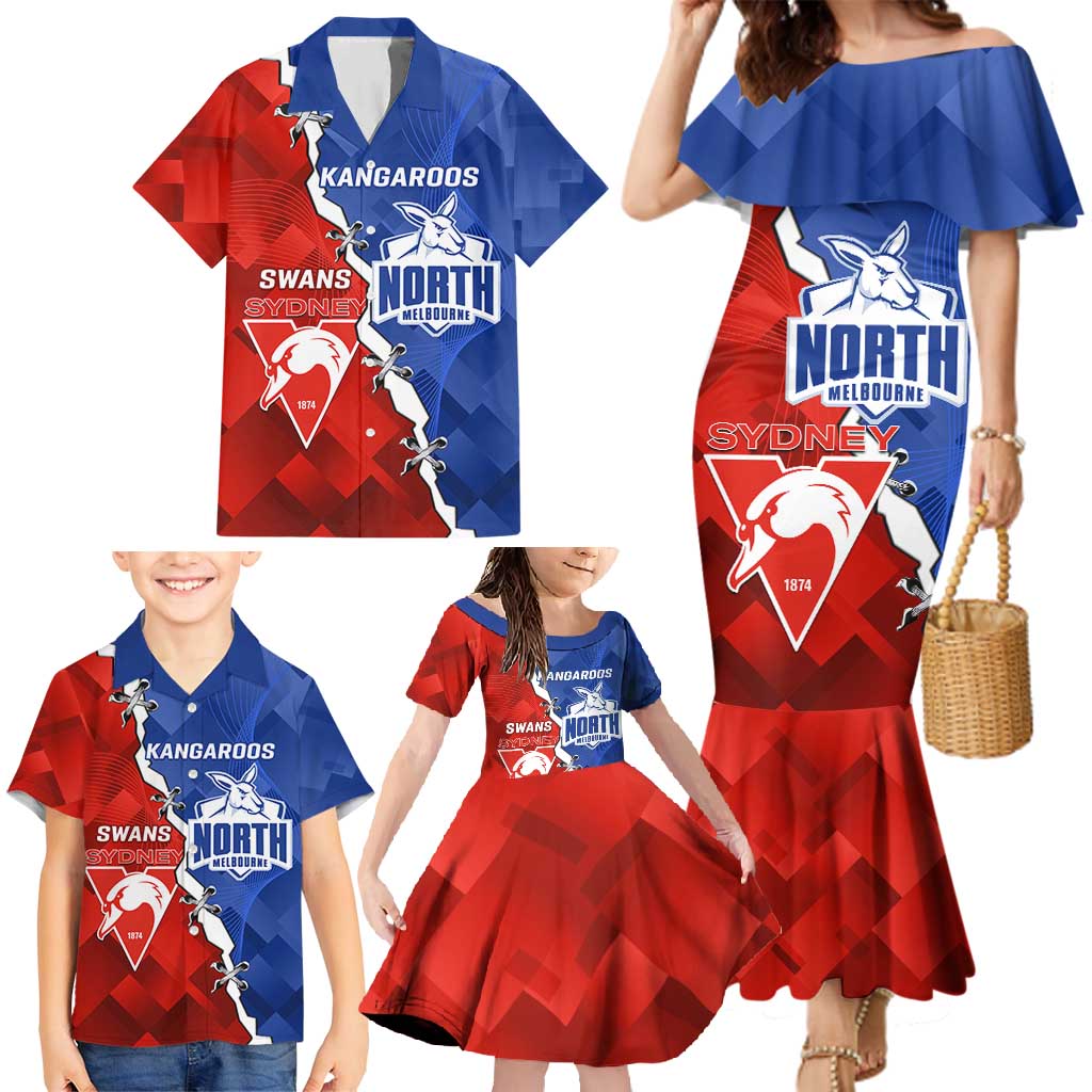 Personalised Kangaroos and Swans Family Matching Mermaid Dress and Hawaiian Shirt Dynamic Sporty Version