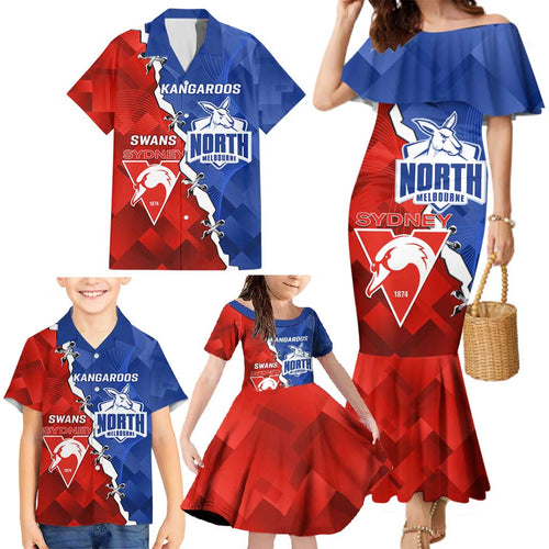 Personalised Kangaroos and Swans Family Matching Mermaid Dress and Hawaiian Shirt Dynamic Sporty Version