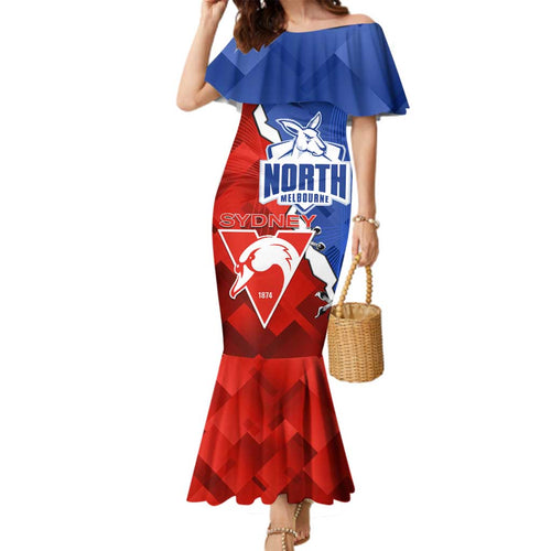 Personalised Kangaroos and Swans Family Matching Mermaid Dress and Hawaiian Shirt Dynamic Sporty Version