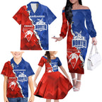 Personalised Kangaroos and Swans Family Matching Off The Shoulder Long Sleeve Dress and Hawaiian Shirt Dynamic Sporty Version