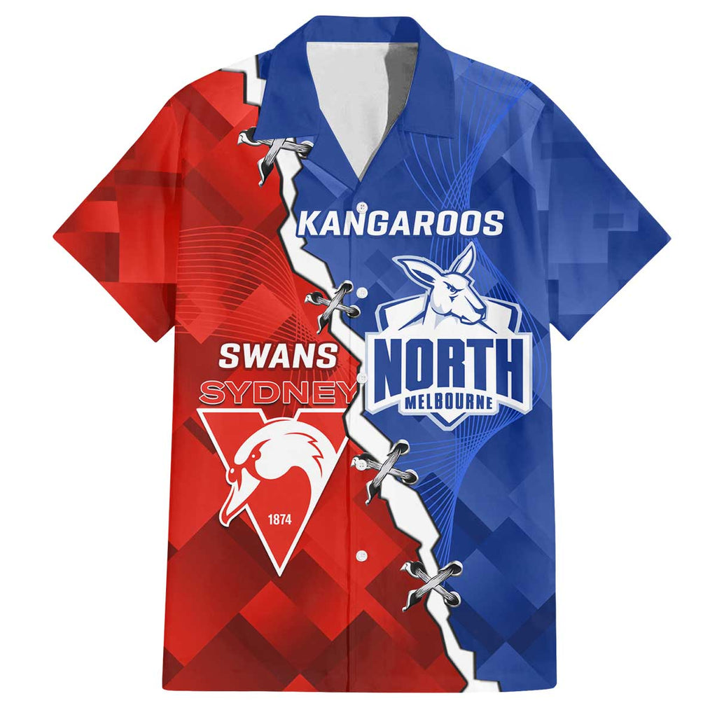 Personalised Kangaroos and Swans Family Matching Off The Shoulder Long Sleeve Dress and Hawaiian Shirt Dynamic Sporty Version