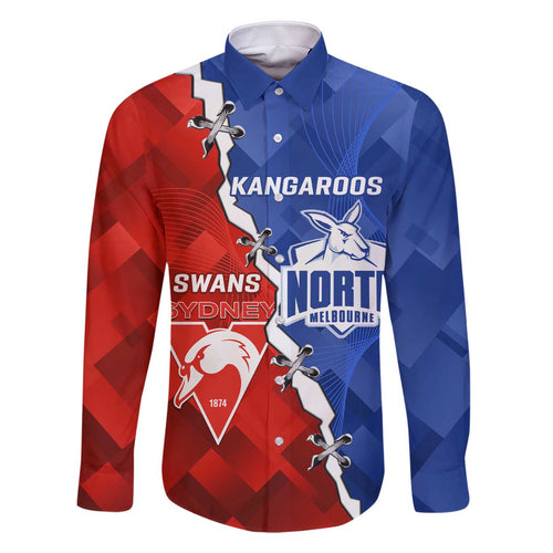 Personalised Kangaroos and Swans Family Matching Off The Shoulder Long Sleeve Dress and Hawaiian Shirt Dynamic Sporty Version