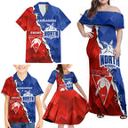 Personalised Kangaroos and Swans Family Matching Off Shoulder Maxi Dress and Hawaiian Shirt Dynamic Sporty Version