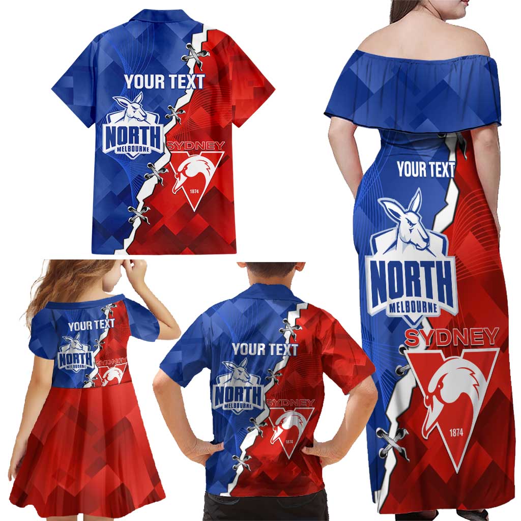 Personalised Kangaroos and Swans Family Matching Off Shoulder Maxi Dress and Hawaiian Shirt Dynamic Sporty Version