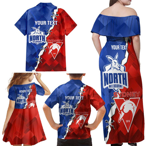 Personalised Kangaroos and Swans Family Matching Off Shoulder Maxi Dress and Hawaiian Shirt Dynamic Sporty Version