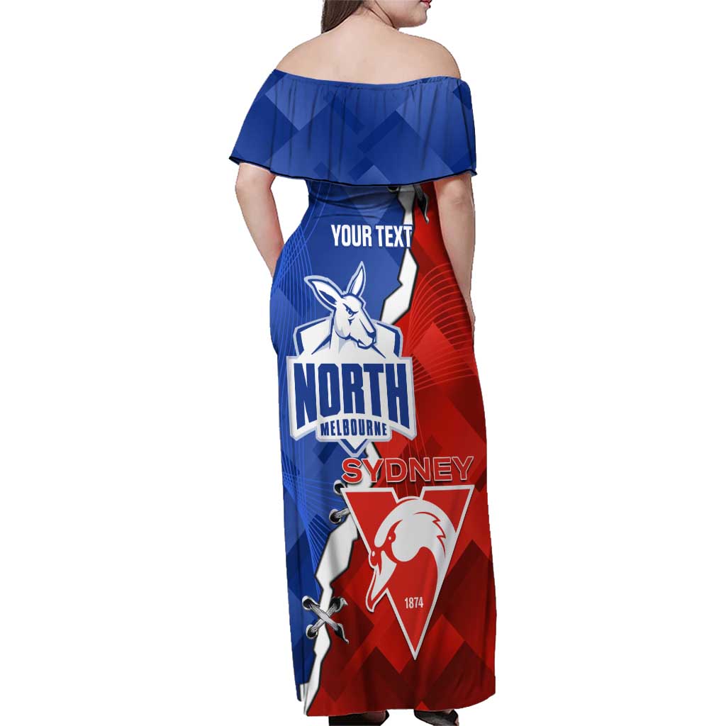 Personalised Kangaroos and Swans Family Matching Off Shoulder Maxi Dress and Hawaiian Shirt Dynamic Sporty Version