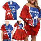 Personalised Kangaroos and Swans Family Matching Off Shoulder Short Dress and Hawaiian Shirt Dynamic Sporty Version