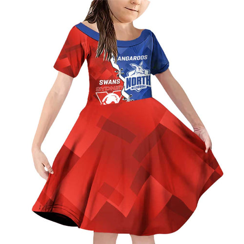 Personalised Kangaroos and Swans Family Matching Off Shoulder Short Dress and Hawaiian Shirt Dynamic Sporty Version