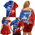 Personalised Kangaroos and Swans Family Matching Off Shoulder Short Dress and Hawaiian Shirt Dynamic Sporty Version