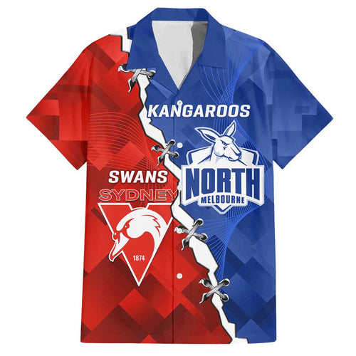 Personalised Kangaroos and Swans Family Matching Off Shoulder Short Dress and Hawaiian Shirt Dynamic Sporty Version
