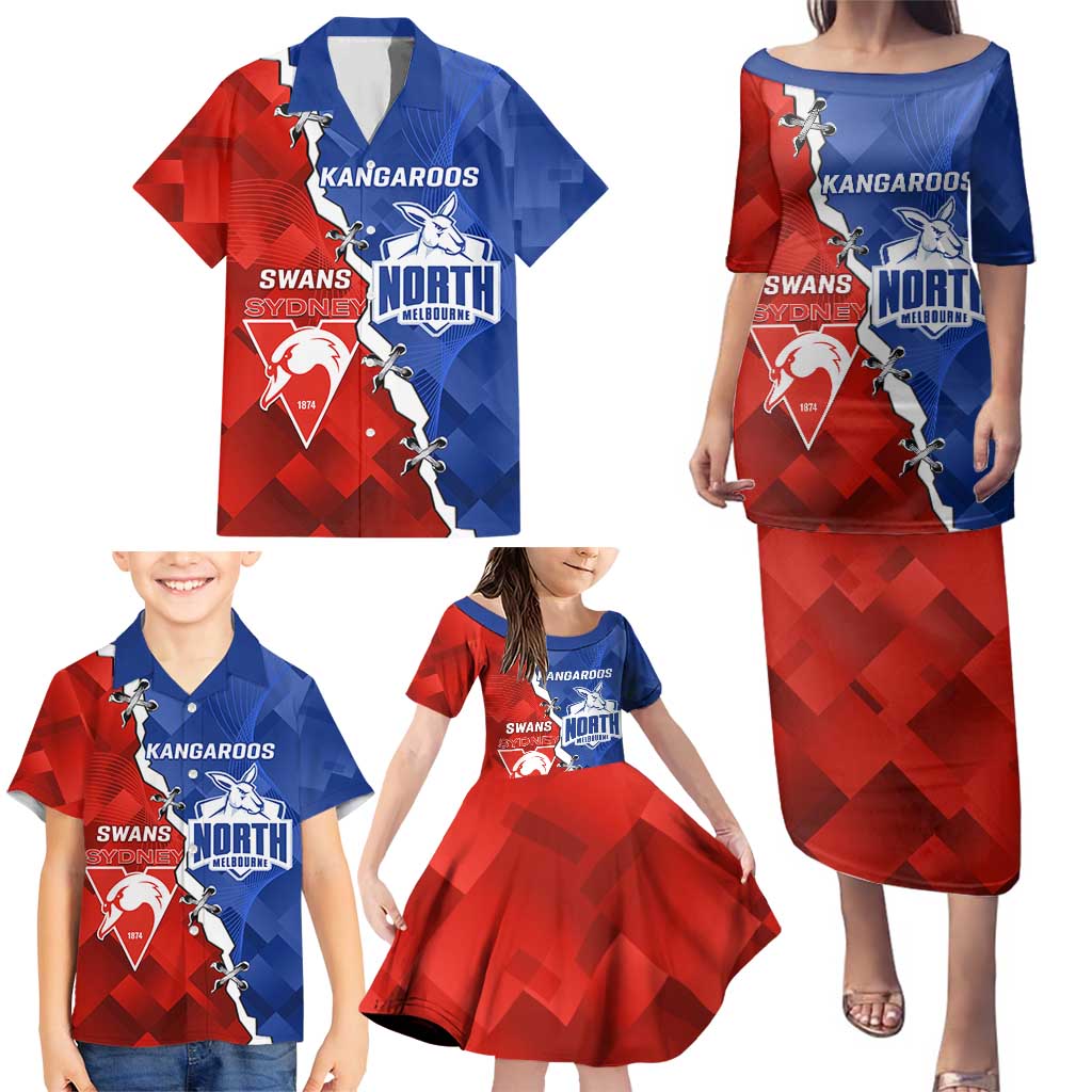 Personalised Kangaroos and Swans Family Matching Puletasi and Hawaiian Shirt Dynamic Sporty Version