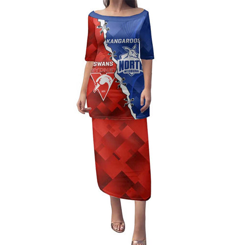 Personalised Kangaroos and Swans Family Matching Puletasi and Hawaiian Shirt Dynamic Sporty Version
