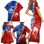Personalised Kangaroos and Swans Family Matching Short Sleeve Bodycon Dress and Hawaiian Shirt Dynamic Sporty Version