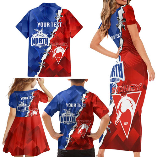 Personalised Kangaroos and Swans Family Matching Short Sleeve Bodycon Dress and Hawaiian Shirt Dynamic Sporty Version