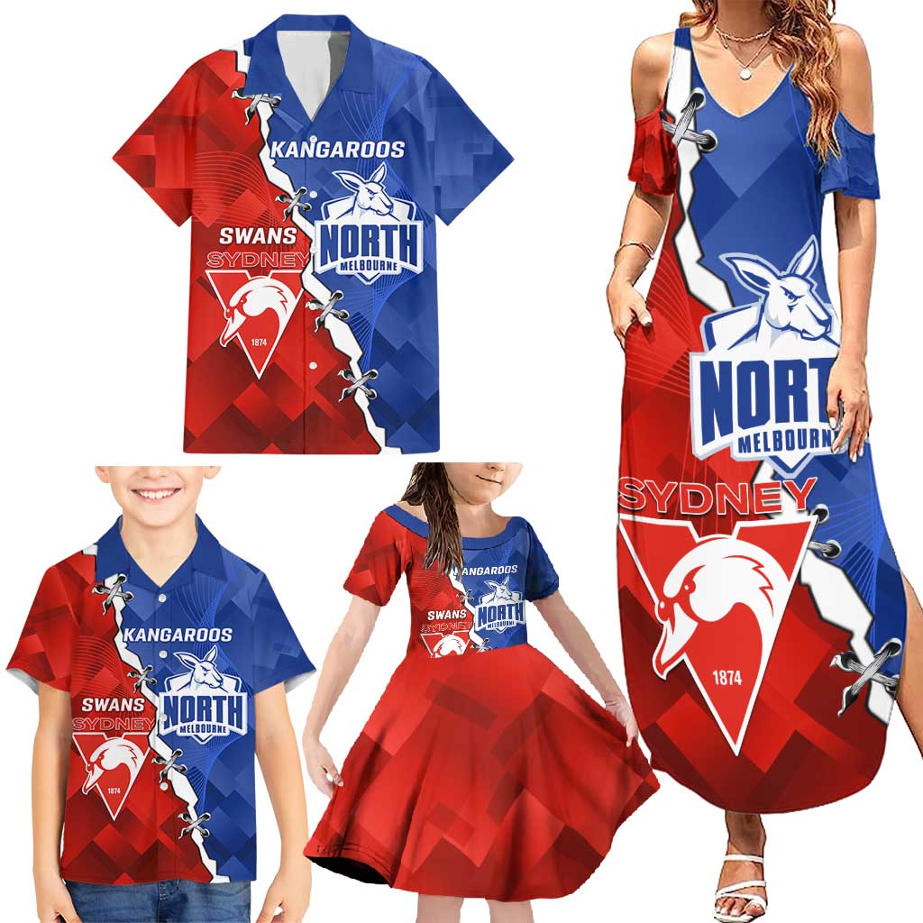 Personalised Kangaroos and Swans Family Matching Summer Maxi Dress and Hawaiian Shirt Dynamic Sporty Version