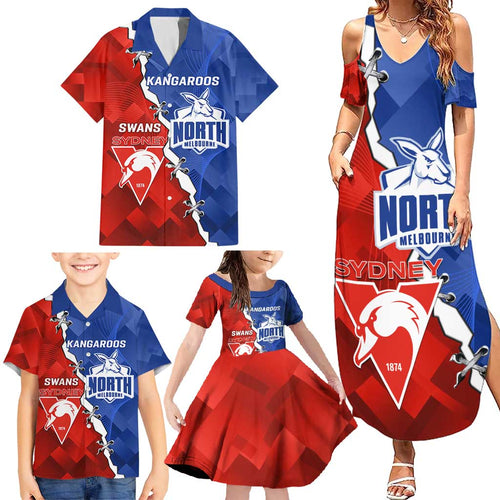 Personalised Kangaroos and Swans Family Matching Summer Maxi Dress and Hawaiian Shirt Dynamic Sporty Version