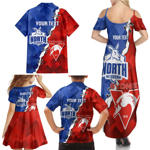 Personalised Kangaroos and Swans Family Matching Summer Maxi Dress and Hawaiian Shirt Dynamic Sporty Version