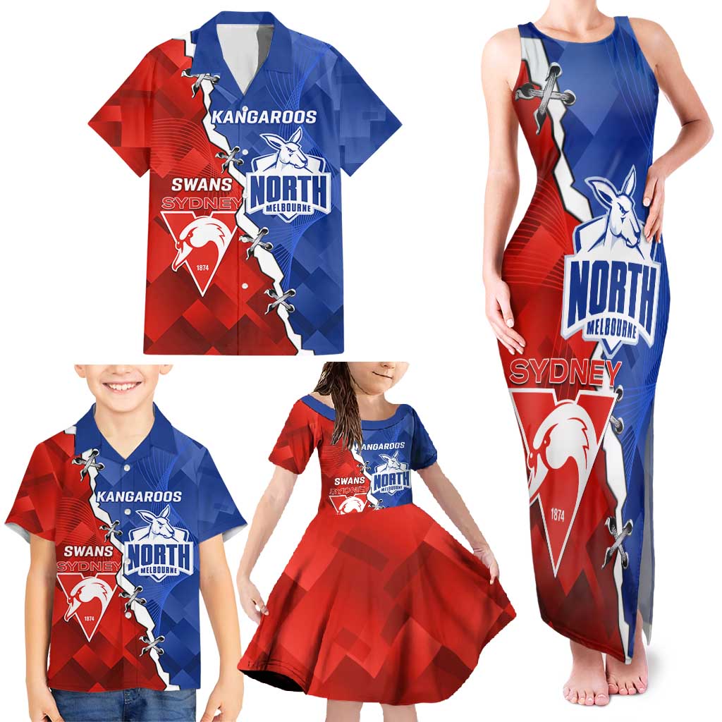 Personalised Kangaroos and Swans Family Matching Tank Maxi Dress and Hawaiian Shirt Dynamic Sporty Version