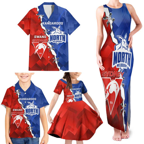Personalised Kangaroos and Swans Family Matching Tank Maxi Dress and Hawaiian Shirt Dynamic Sporty Version
