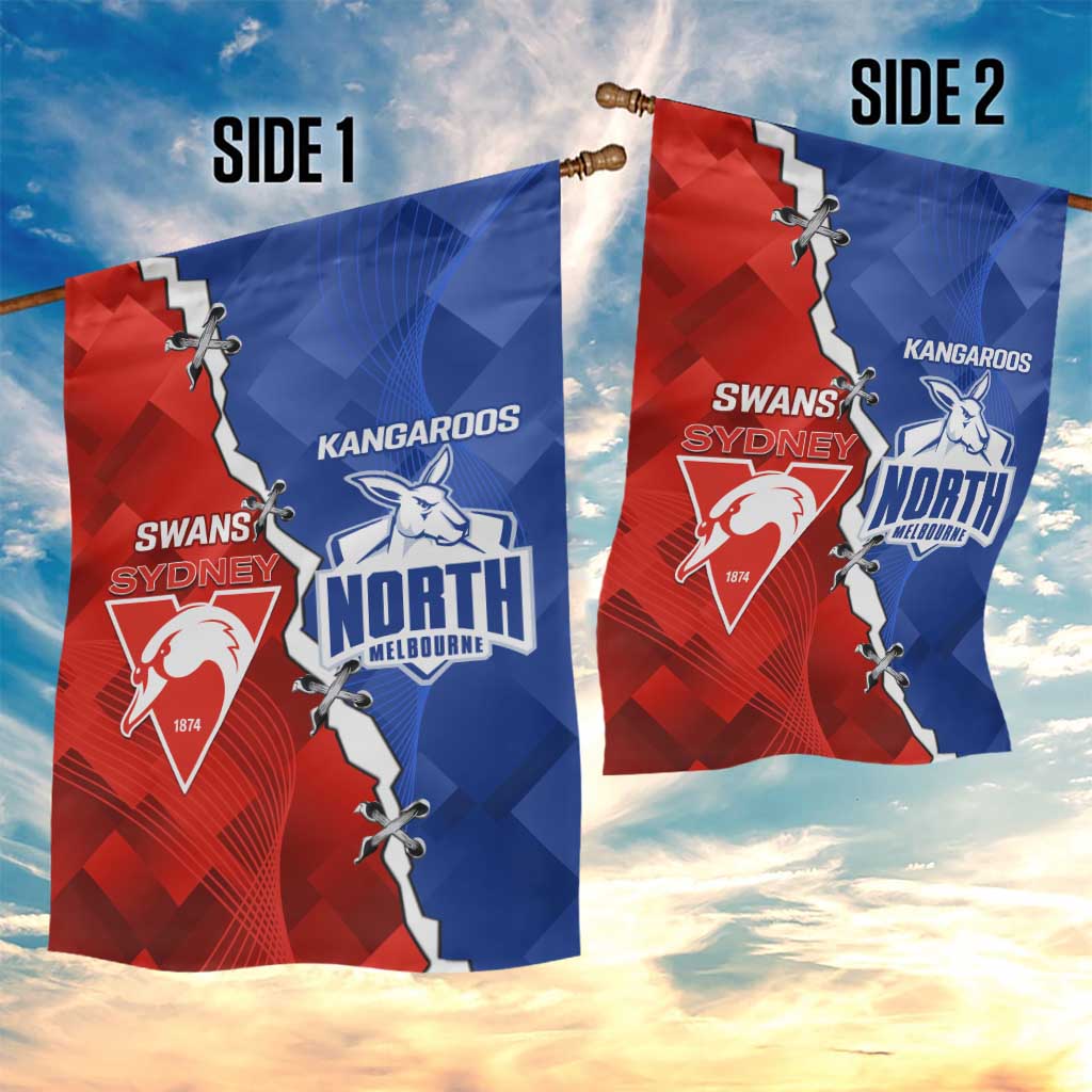 Kangaroos and Swans Garden Flag Dynamic Sporty Version