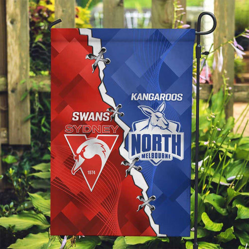 Kangaroos and Swans Garden Flag Dynamic Sporty Version