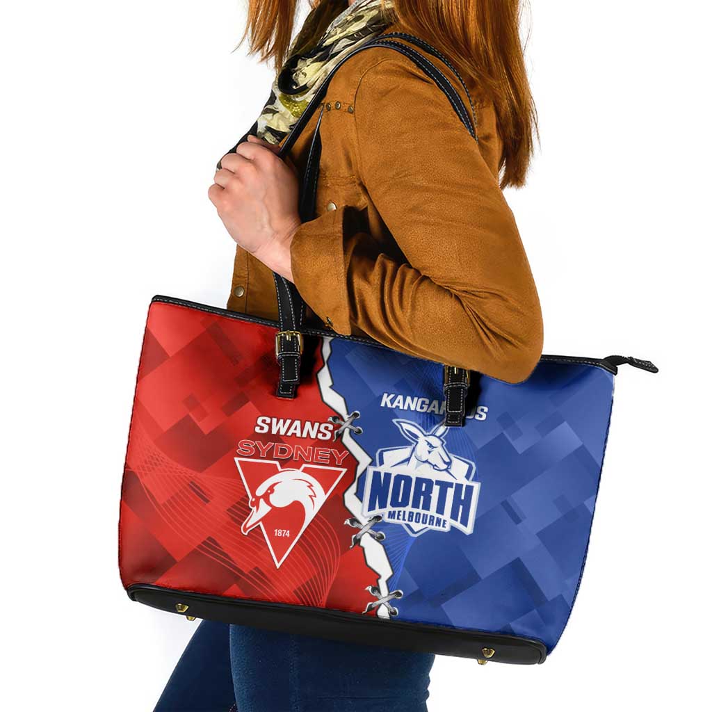 Kangaroos and Swans Leather Tote Bag Dynamic Sporty Version