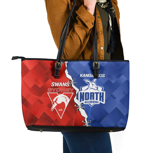 Kangaroos and Swans Leather Tote Bag Dynamic Sporty Version