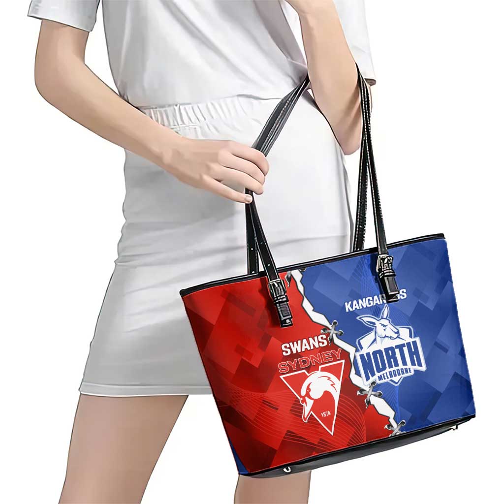 Kangaroos and Swans Leather Tote Bag Dynamic Sporty Version