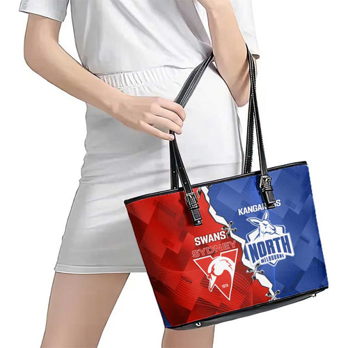 Kangaroos and Swans Leather Tote Bag Dynamic Sporty Version