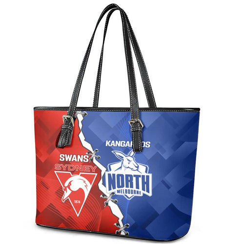 Kangaroos and Swans Leather Tote Bag Dynamic Sporty Version