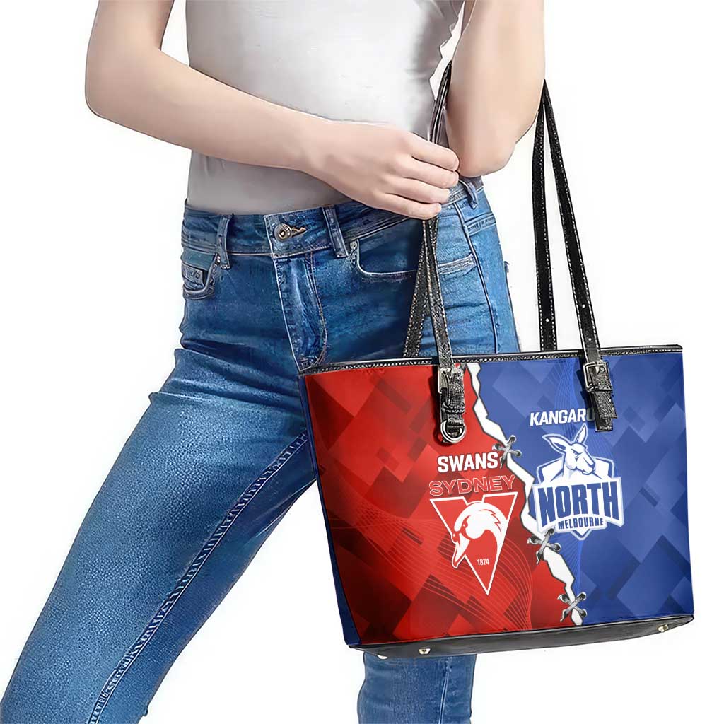Kangaroos and Swans Leather Tote Bag Dynamic Sporty Version