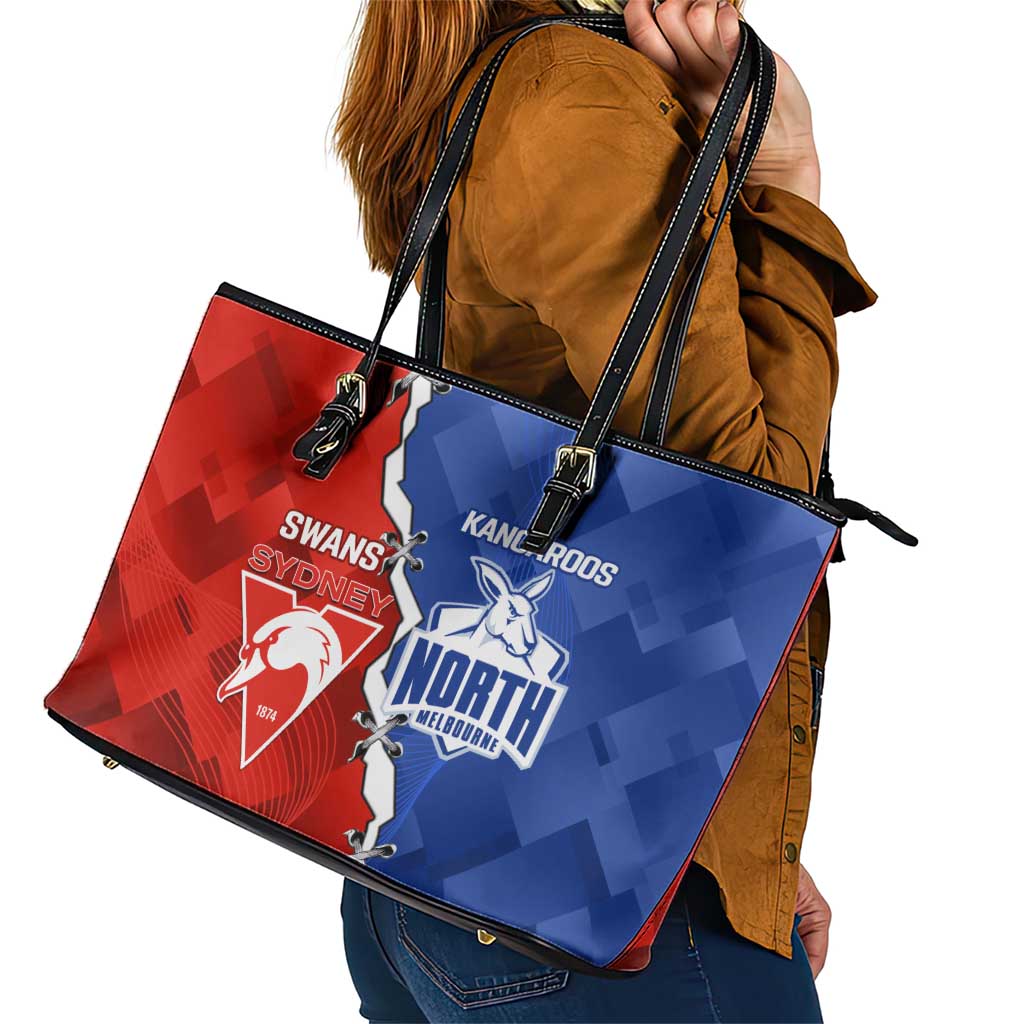 Kangaroos and Swans Leather Tote Bag Dynamic Sporty Version