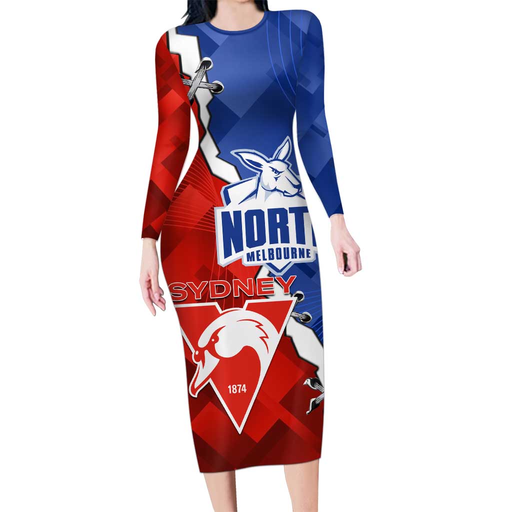 Personalised Kangaroos and Swans Long Sleeve Bodycon Dress Dynamic Sporty Version
