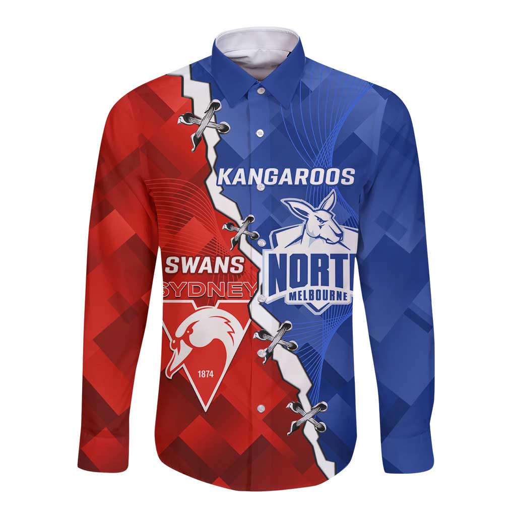 Personalised Kangaroos and Swans Long Sleeve Button Shirt Dynamic Sporty Version
