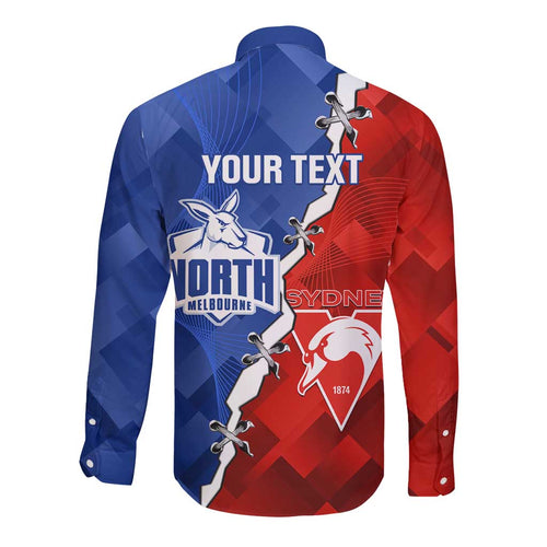 Personalised Kangaroos and Swans Long Sleeve Button Shirt Dynamic Sporty Version