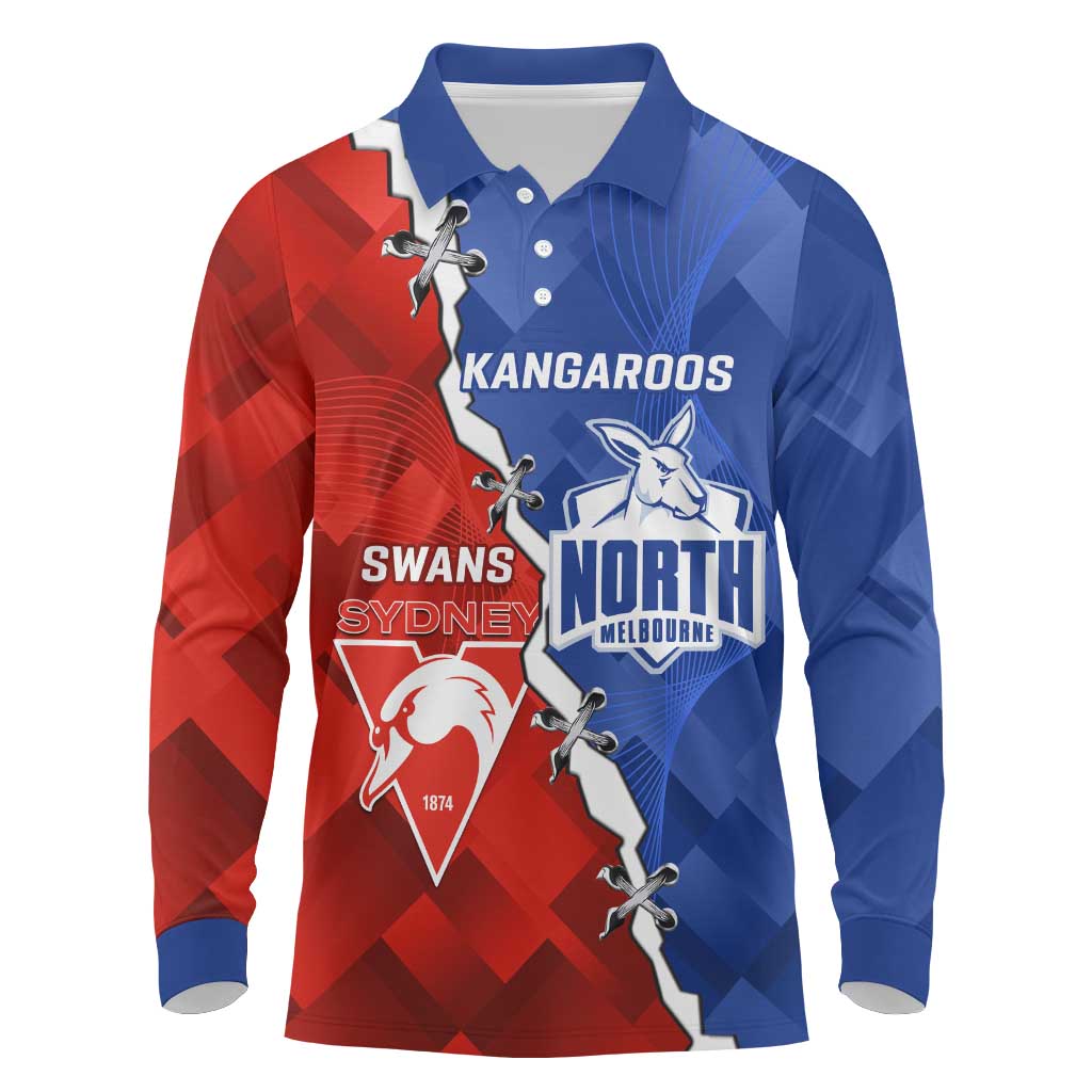 Personalised Kangaroos and Swans Long Sleeve Polo Shirt Dynamic Sporty Version