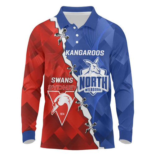 Personalised Kangaroos and Swans Long Sleeve Polo Shirt Dynamic Sporty Version