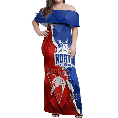 Personalised Kangaroos and Swans Off Shoulder Maxi Dress Dynamic Sporty Version