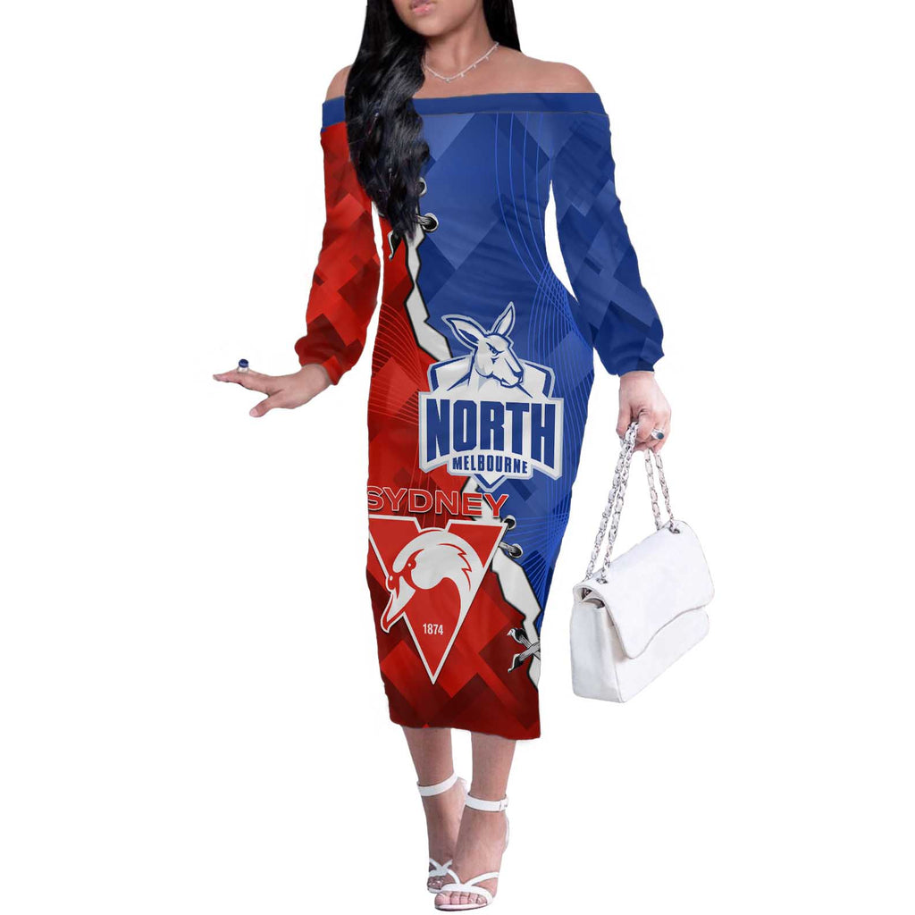 Personalised Kangaroos and Swans Off The Shoulder Long Sleeve Dress Dynamic Sporty Version