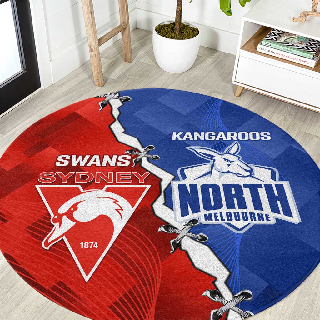 Kangaroos and Swans Round Carpet Dynamic Sporty Version